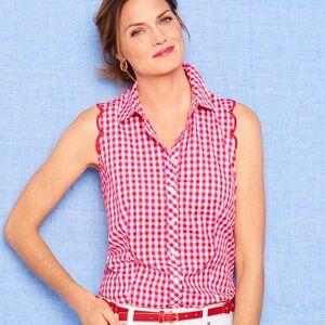 NWT Talbots Red & Pink Gingham Sleeveless Button-Front Top size 14